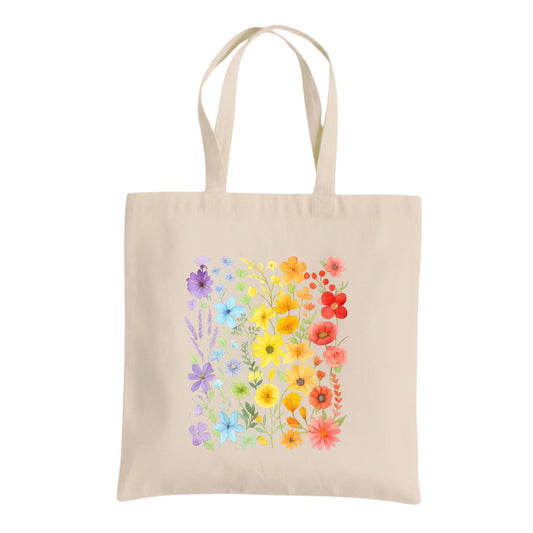 Colourful Flowers Tote Bag – Cotton Reusable Floral Bag for Women and Girls – Everyday Carry Bag for Shopping, Work, Travel, and Gifts