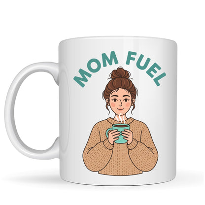 Be Buz Mom Fuel Coffee Mug - Cute Mother’s Illustration Ceramic Tea Cup, 11oz White Mug, Perfect Birthday, Mother's Day or New Mom Gift