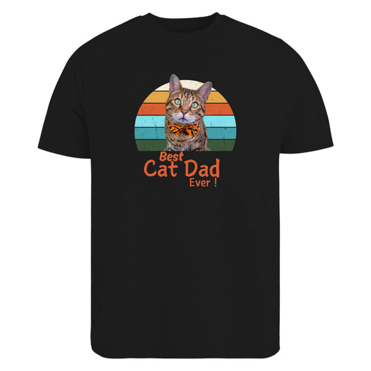 Be Buz Best Cat Dad Ever T-Shirt, Personalized Photo Print Custom Men's Cotton Tee Gift for Cat Lovers - Top Tee