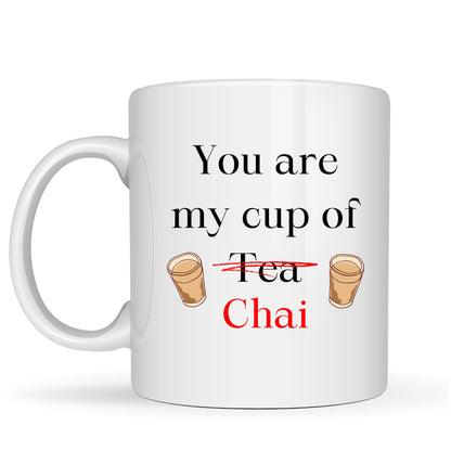 Be Buz You are My Cup of Chai Coffee Mug - Funny Desi Tea Quote Ceramic Cup - 11oz White Mug with Tea Glasses Art - Gift for Valentine Anniversary