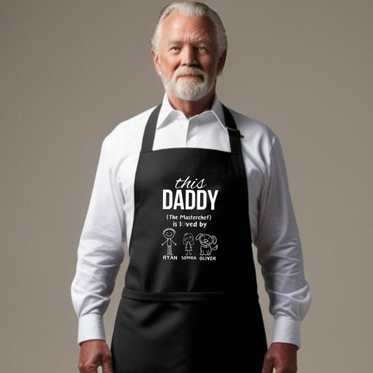 This Daddy The Masterchef is loved Custom Aprons for Mens Dad Aprons Gift for Him Chef Apron Personalised Apron Dad Apron Kitchen Apron BBQ Apron Grill Apron Father Day Gift Black Apron