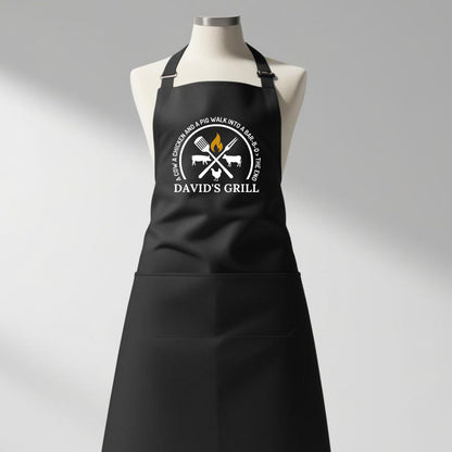 Custom Grill Apron - BBQ Aprons for Men, Gift for Him, Dad Apron for Grilling Personalized with Fun Designs (Hen, Cow, Pig) Birthday gift Apron with Adjustable Straps and Two Pockets