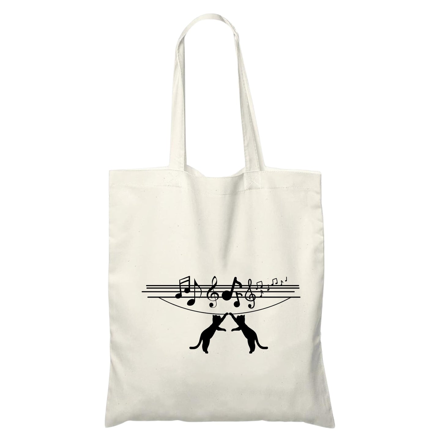 Be Buz Cat Hanged with Music Wave Tote Bag Bag for Cat Lovers and Music Enthusiasts Trendy Music Wave Design Reusable Casual Cotton Bag for Work Shopping Travel