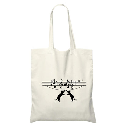 Be Buz Cat Hanged with Music Wave Tote Bag Bag for Cat Lovers and Music Enthusiasts Trendy Music Wave Design Reusable Casual Cotton Bag for Work Shopping Travel
