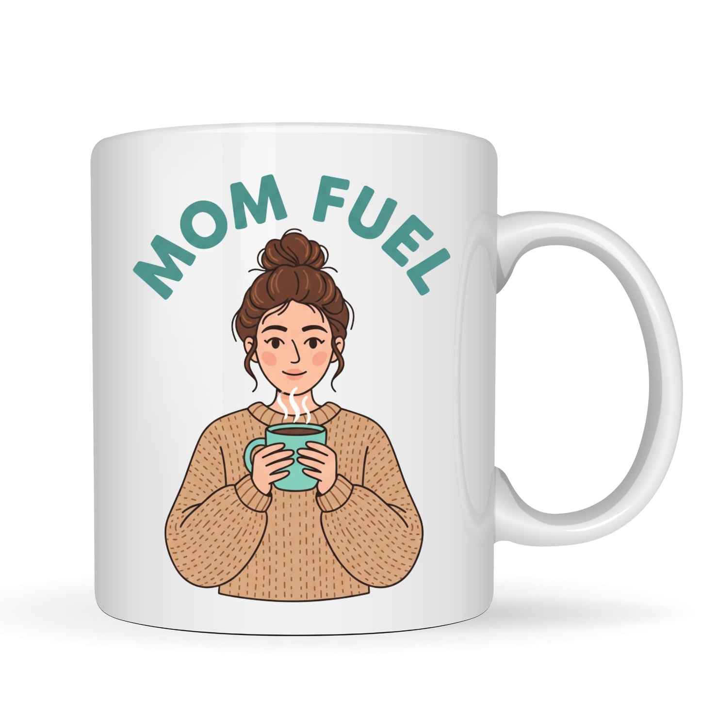 Be Buz Mom Fuel Coffee Mug - Cute Mother’s Illustration Ceramic Tea Cup, 11oz White Mug, Perfect Birthday, Mother's Day or New Mom Gift