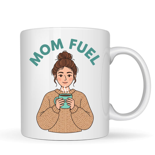 Be Buz Mom Fuel Coffee Mug - Cute Mother’s Illustration Ceramic Tea Cup, 11oz White Mug, Perfect Birthday, Mother's Day or New Mom Gift