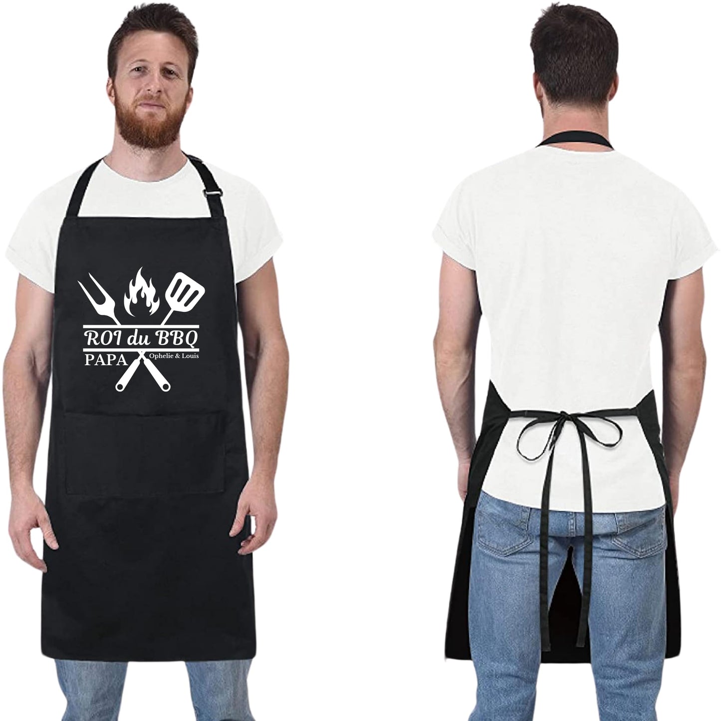 Roi du BBQ Papa Custom Name Aprons for Mens Dad Aprons Gift for Him Chef Apron Personalised Apron Kitchen Apron BBQ Apron Grill Apron Father Day Gift Black Apron