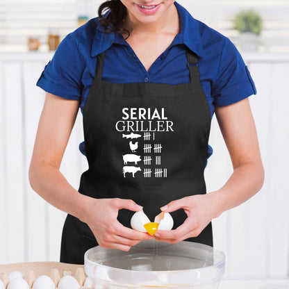 Serial Griller Funny Aprons for Women Aprons for Men Gift for Her Chef Apron Kitchen Apron BBQ Apron Grill Apron Father Day Gift Black Apron