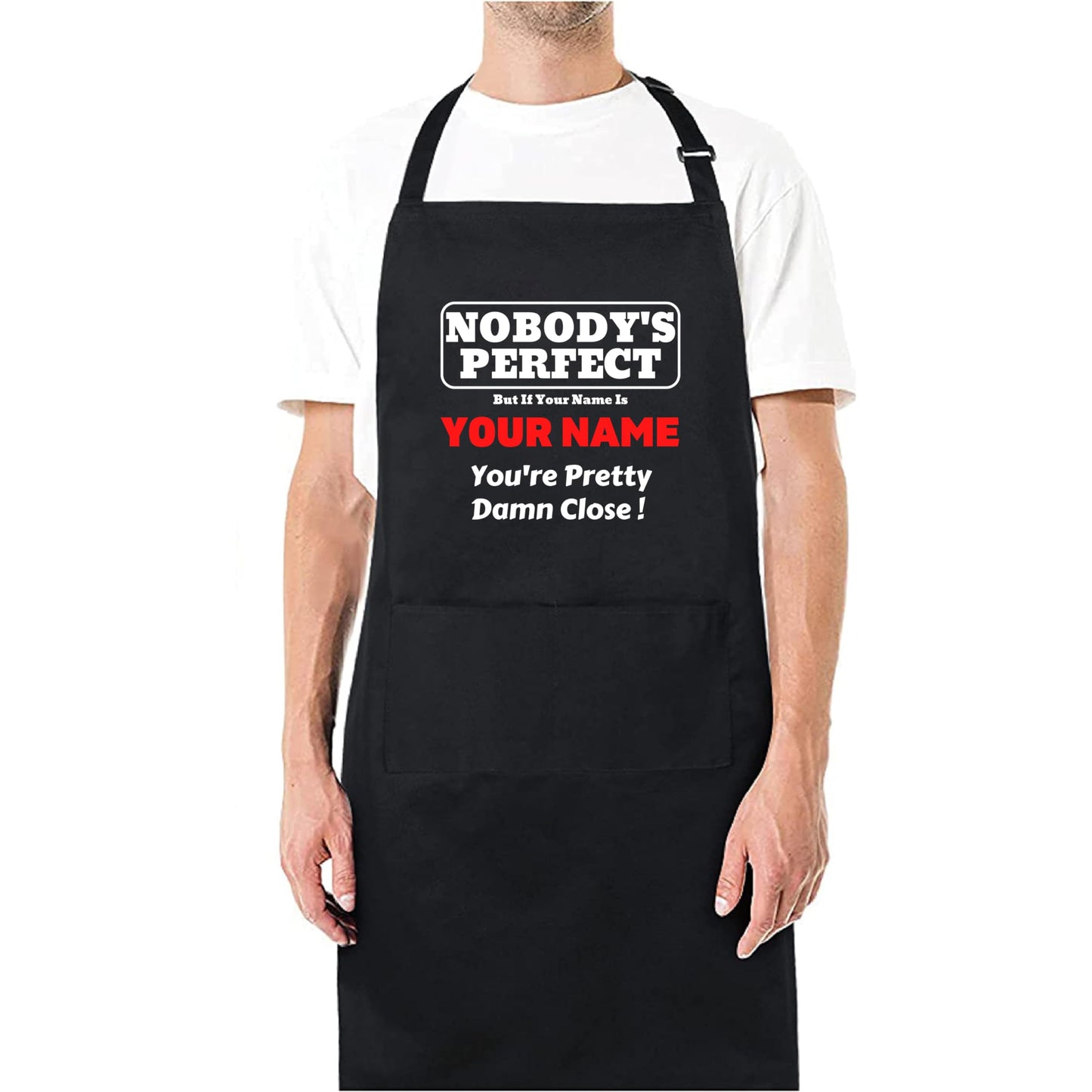 Nobody's Perfect Customised Printed Apron For Kitchen BBQ grill chef Aprons for Men Women Create Personalised Apron with Pockets Custom Apron gift for Him Her