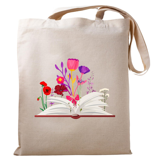 Floral Book Tote Bag Stylish and Spacious Bag for Book Lovers Best for Carrying Books, Essentials, and More Reusable Casual Bag for Work Shopping Travel