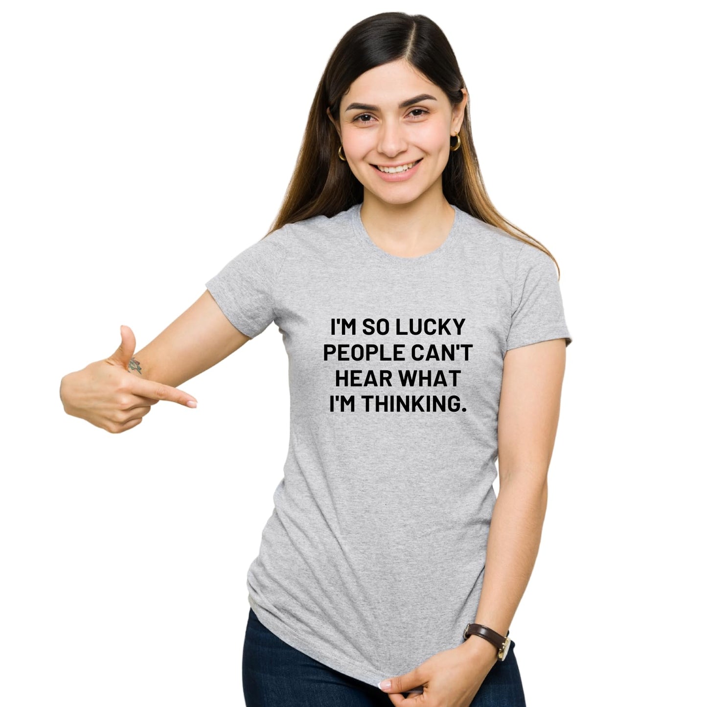 Be Buz Sarcastic T-Shirt I'm So Lucky People Can't Hear What I'm Thinking Unisex Cotton Crew Neck Short Sleeve Tee - Top Tee