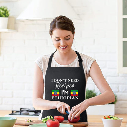 I Don't Need Recipes, I'm Ethiopian Adjustable Long Apron with two Pockets Chefs Home Cooks Baking Cooking Kitchen Grilling and BBQ Apron gift for him her