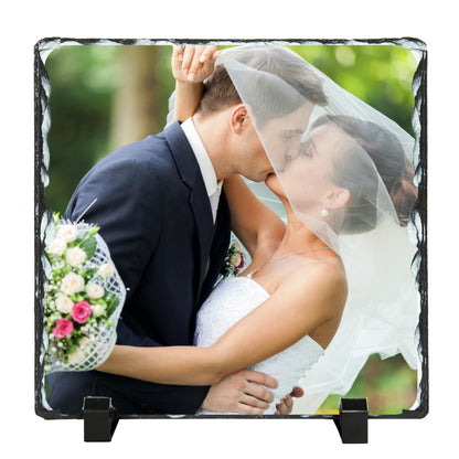Be Buz Personalized Sublimation Photo Slate Frame, 15cm Square Rock Natural Stone with Stand, Custom Picture Printing for Wedding, Birthday, Memorial - Top Tee