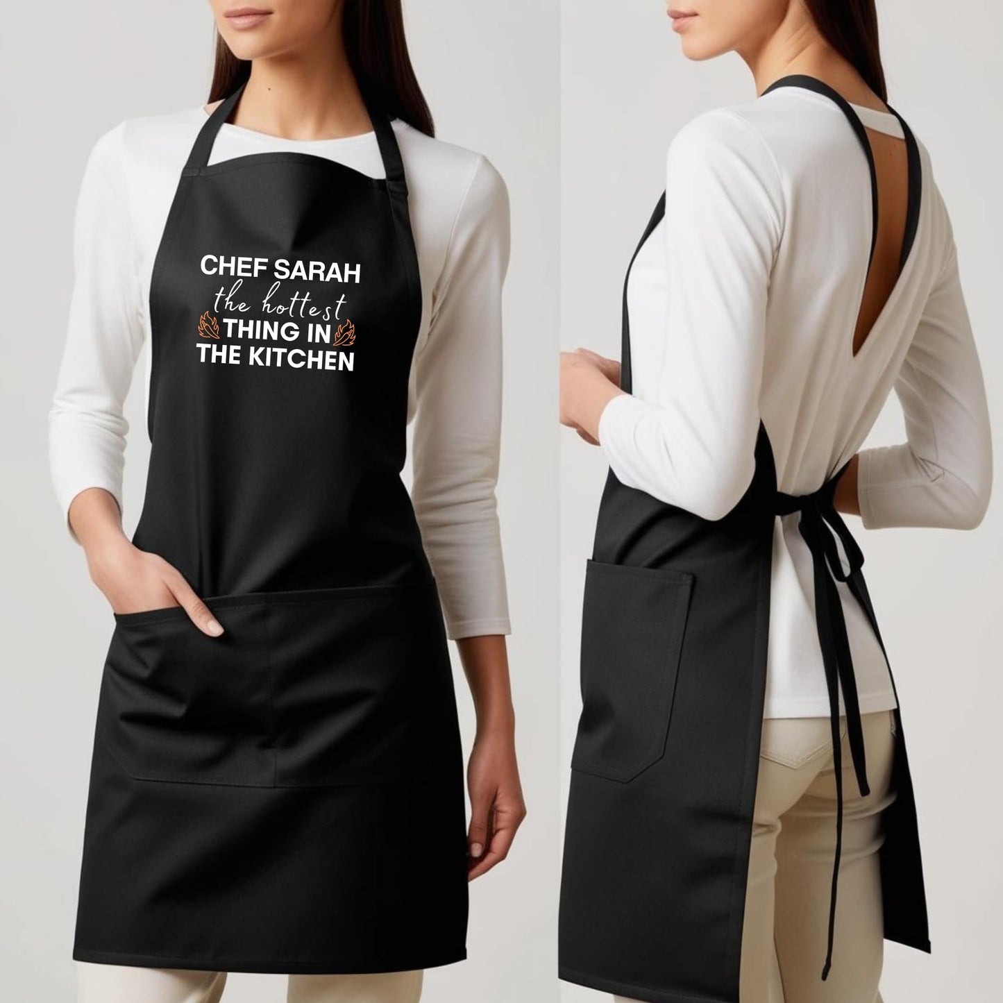The Hottest thing in the Kitchen Custom Apron with Adjustable straps Gift for Him Her Aprons for Mens Womens Dad Apron Chef Apron Kitchen Apron BBQ Apron Mother Day Gift Black Apron