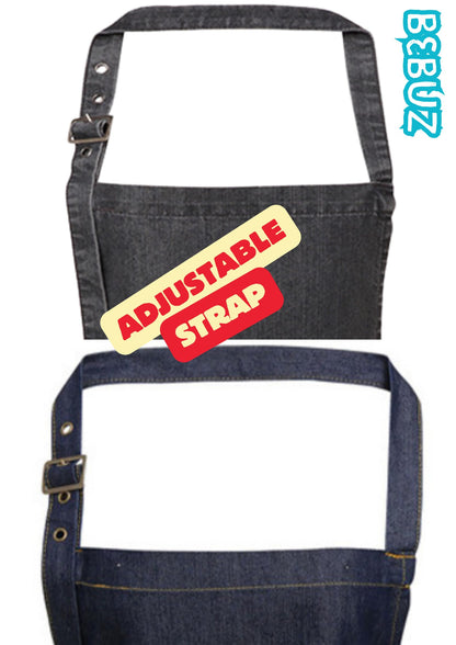 Personalized Denim Cooking Apron, Adjustable Neck Strap, 4 Pockets, add your photo or logo