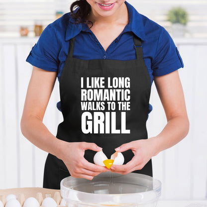I Like Long Romantic Walks To The Grill Funny Aprons for men Printed Apron Gift for Her Chef Apron Kitchen Apron BBQ Apron Gift Baking Apron Father Day Gift