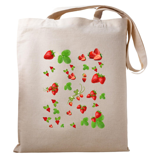Strawberry Tote Bag for Women Stylish, Spacious, and Eco Friendly Cotton Shopping Bag Reusable Casual Bag for Work Shopping Travel