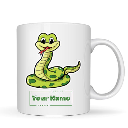 Personalized Snake Mug, Custom Name Ceramic Coffee Cup, Reptile Lover Gift for Kids, Zoologists and Snake Lovers