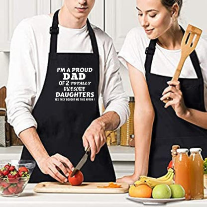 Proud Dad Of Two Totally Awesome Daughters BBQ Cooking Funny Novelty Apron Birthday Father’s Day Christmas Valentine’s Day Gifts for Dad, Husband