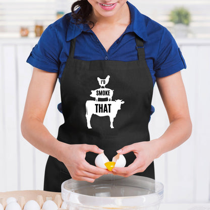 I'd Smoke That BBQ Apron for Grilling Enthusiasts Funny and Durable Grilling Apron for Men and Women Adjustable Heat-Resistant and Perfect for Barbecue Smoking, and Cooking