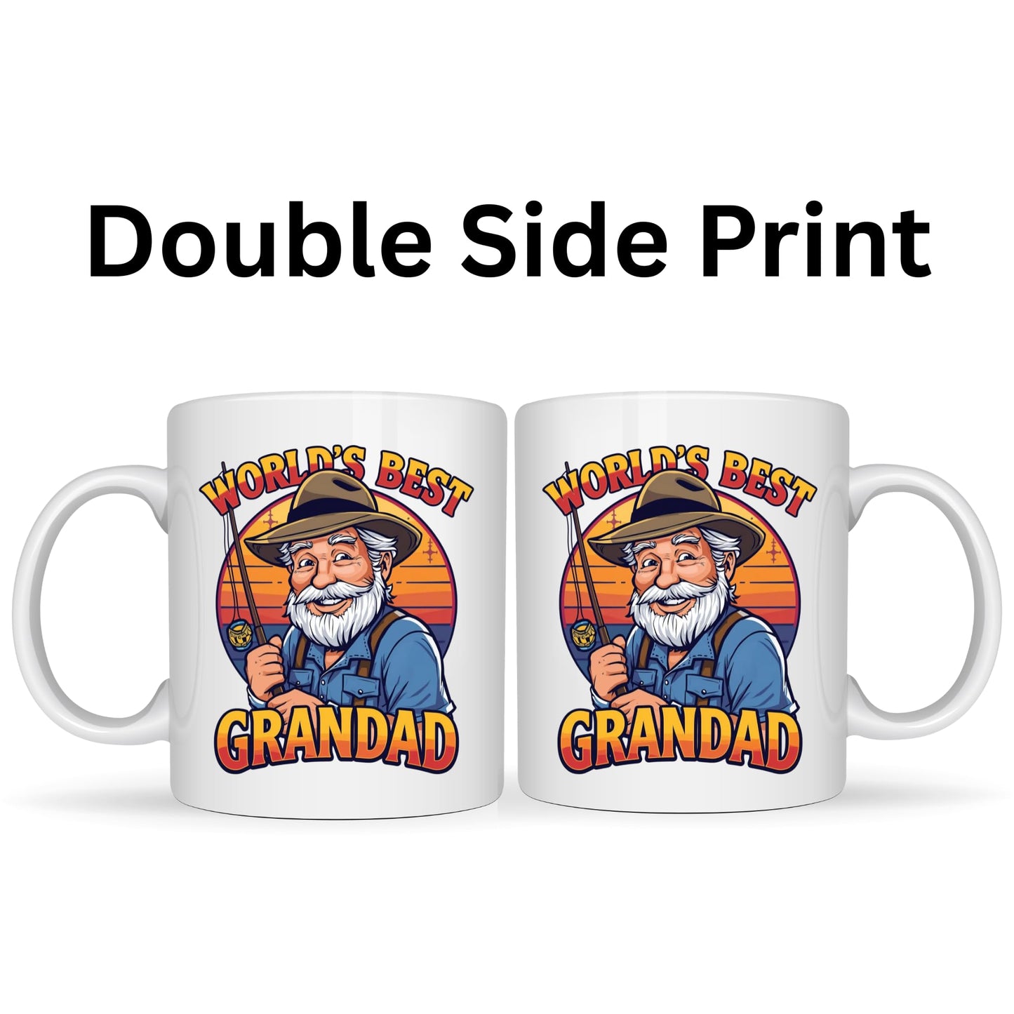 Be Buz World’s Best Grandad Funny Fishing Mug – 11oz White Ceramic Coffee Cup Gift for Grandpa Fisherman