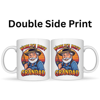 Be Buz World’s Best Grandad Funny Fishing Mug – 11oz White Ceramic Coffee Cup Gift for Grandpa Fisherman