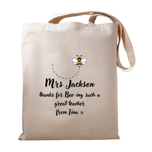 Be Buz Personalized Thanks For Bee-ing Such a Great Teacher Tote Bag Custom Teacher Gift, Bee-Themed Cotton Tote Teacher Appreciation gift Reusable Casual Bag for Work Shopping Travel