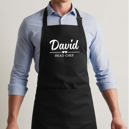 Personalized Head Chef Apron - Custom Kitchen Apron Gift for Him Her Aprons for Mens Dad Apron Chef Apron Kitchen Apron BBQ Apron Father Day Gift Black Apron