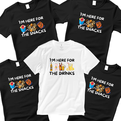 Be Buz I’m Here for The Snacks/Drinks Funny T-Shirt Family Matching Food and Beer Shirts – Party, BBQ, Vacation or Game Night Tee
