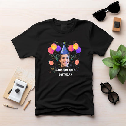 Be Buz Custom Photo Birthday T-Shirt Personalized Group Party Shirt, Black White Cotton Tee for Men, Women, Friends