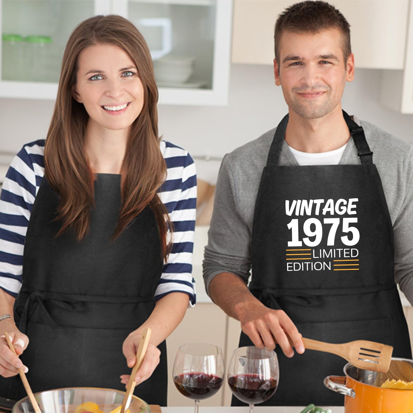 49Th Birthday Gift for Men or Women Born in 1975 Limited Edition Apron Kitchen Apron Gift for Him Her Aprons for Mens Dad Apron Chef Apron BBQ Apron Father Day Gift Black Apron