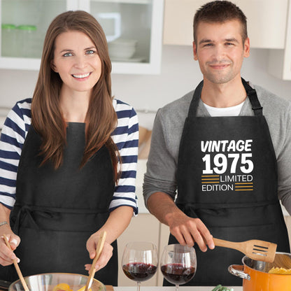 49Th Birthday Gift for Men or Women Born in 1975 Limited Edition Apron Kitchen Apron Gift for Him Her Aprons for Mens Dad Apron Chef Apron BBQ Apron Father Day Gift Black Apron