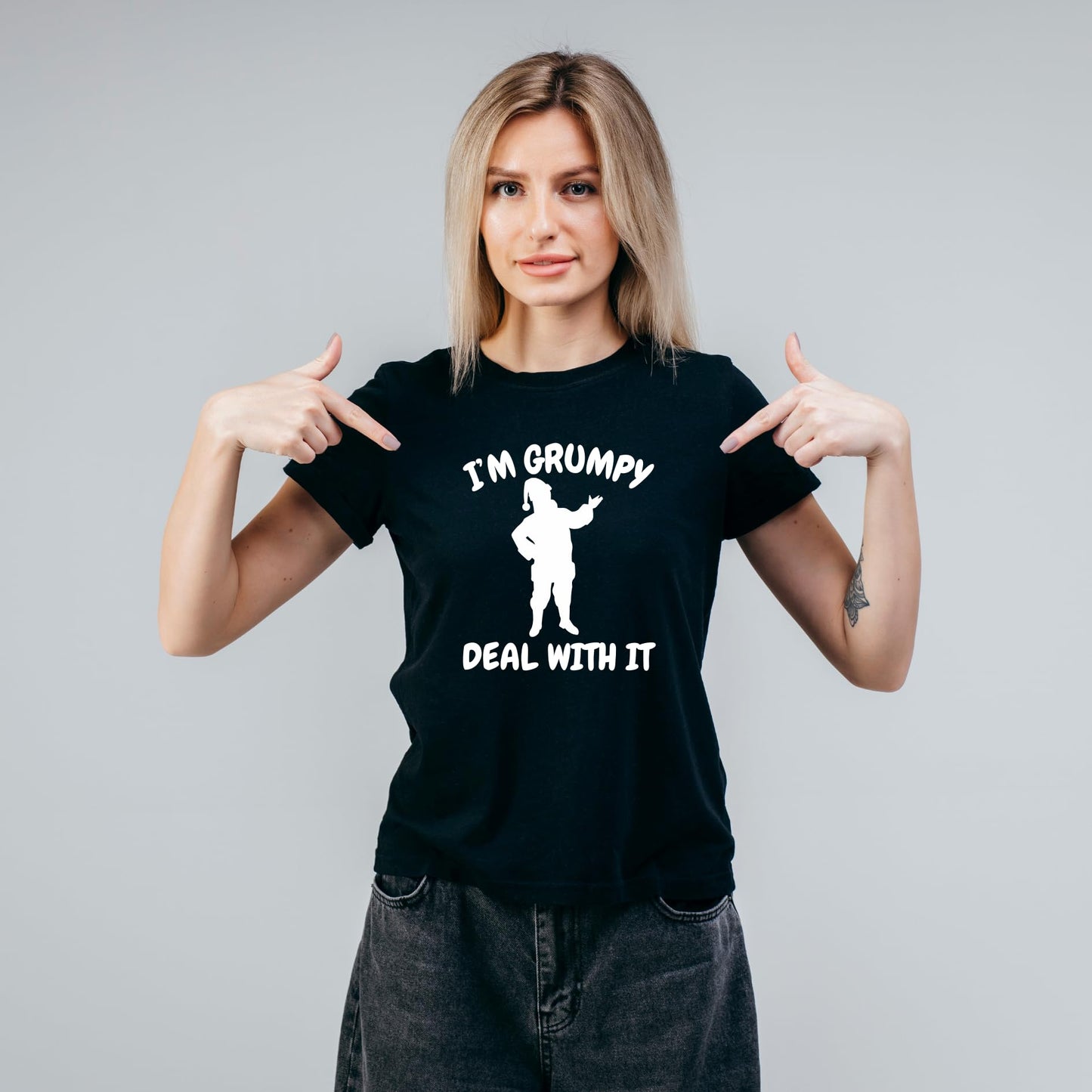 I'm Grumpy Deal with It Funny Printed Black Adults Unisex Men Women Summer Winter Cotton Crew Neck Casual T-Shirt - Top Tee