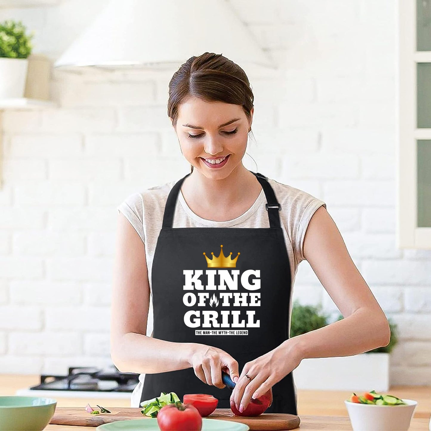 King Of The Grill Funny Aprons for men Printed Apron Gift for Her Chef Apron Kitchen Apron BBQ Apron Gift Baking Apron Father Day Gift