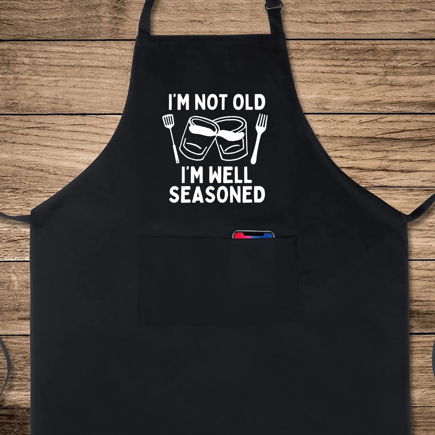I'M Not Old I'M Well Seasoned Funny Aprons for men Printed Apron Gift for Her Chef Apron Kitchen Apron BBQ Apron Gift Baking Apron Father Day Gift
