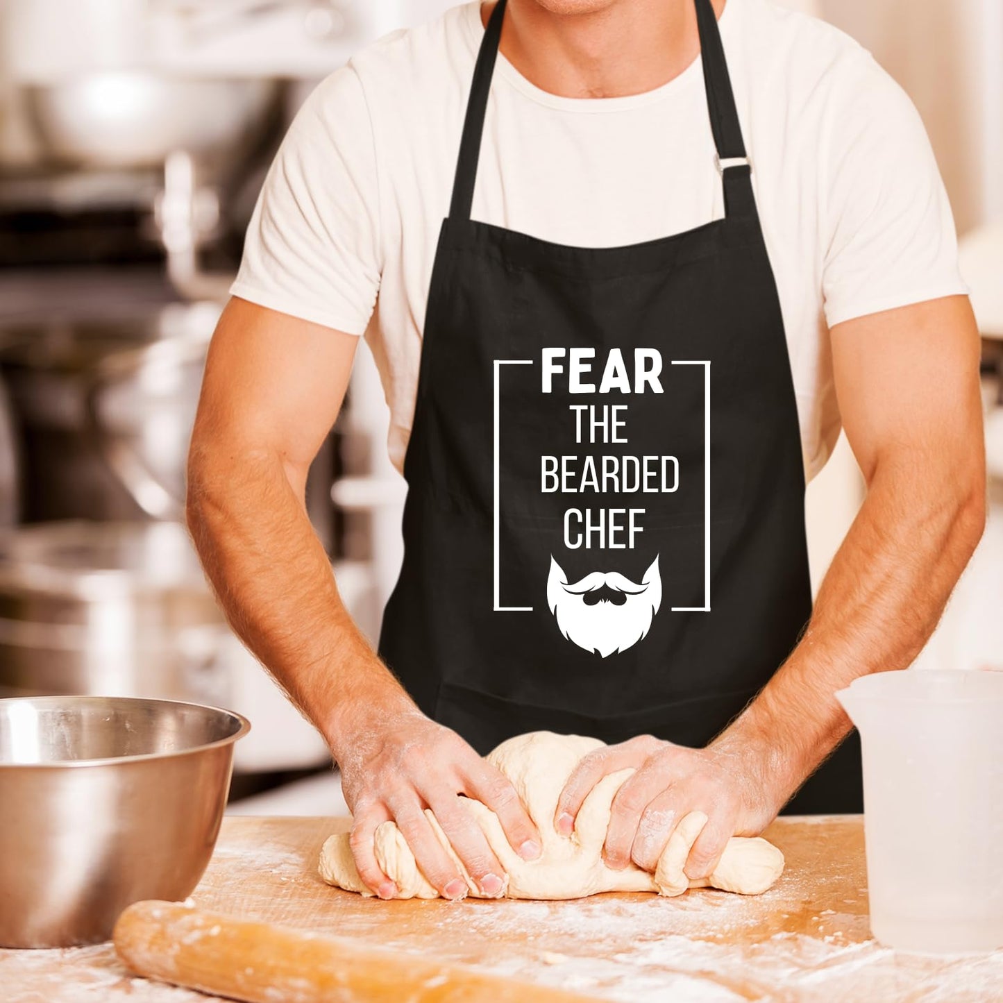 Fear The Bearded Chef Funny Aprons for men Printed Apron Gift for Her Chef Apron Kitchen Apron BBQ Apron Gift Baking Apron Father Day Gift