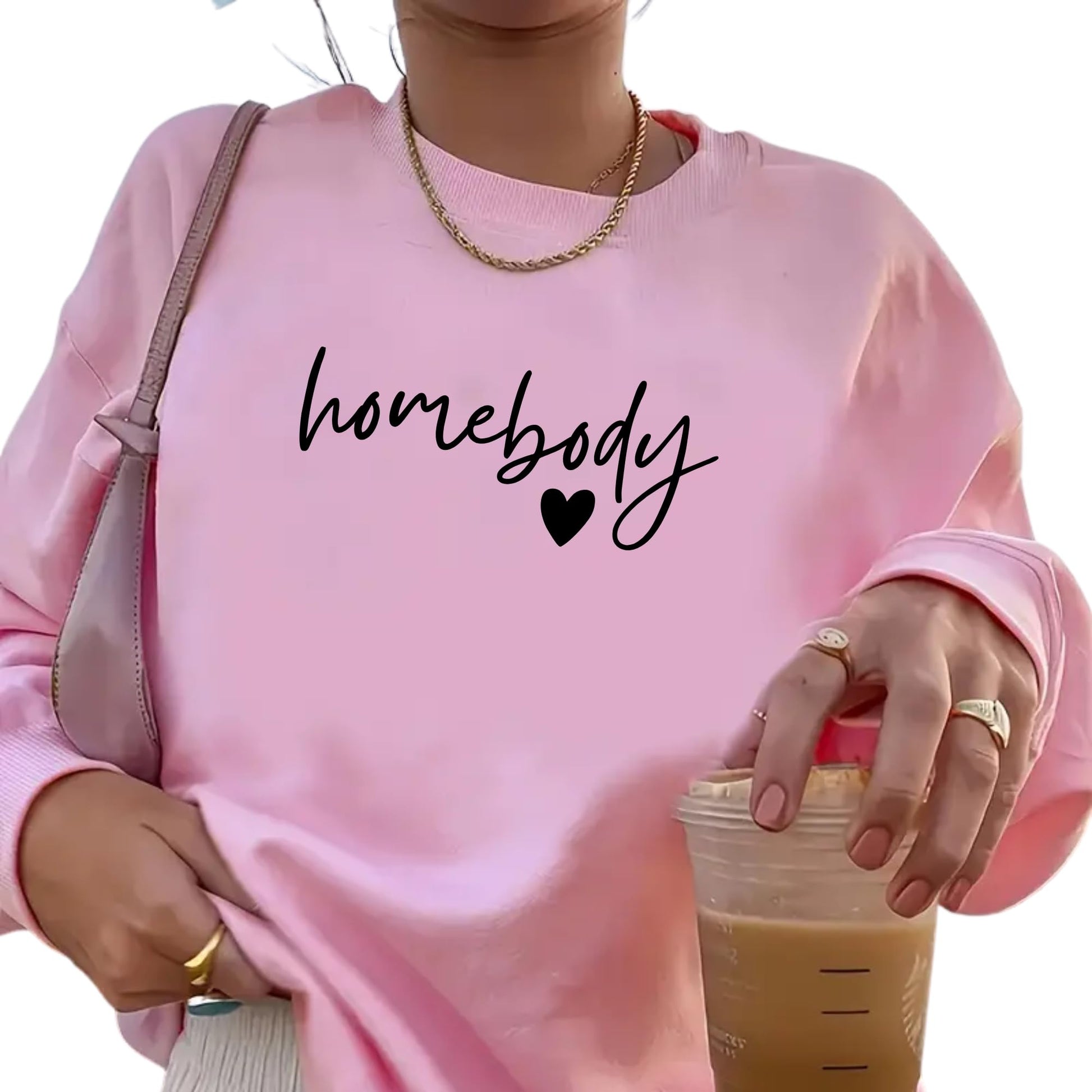 Be Buz Homebody Letter Print Sweatshirt for Women Cozy Aesthetic Pullover Soft Minimalist Crewneck Long Sleeves Sweatshirt - Top Tee
