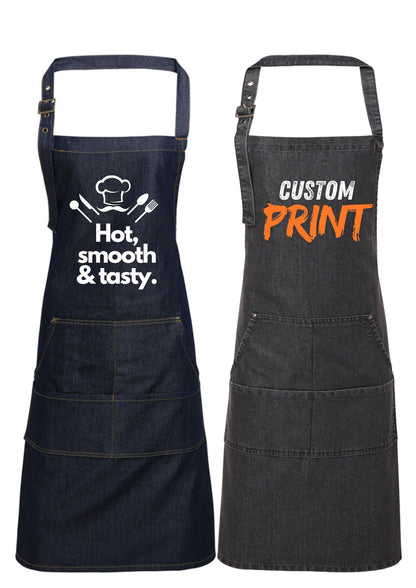 Personalized Denim Cooking Apron, Adjustable Neck Strap, 4 Pockets, add your photo or logo