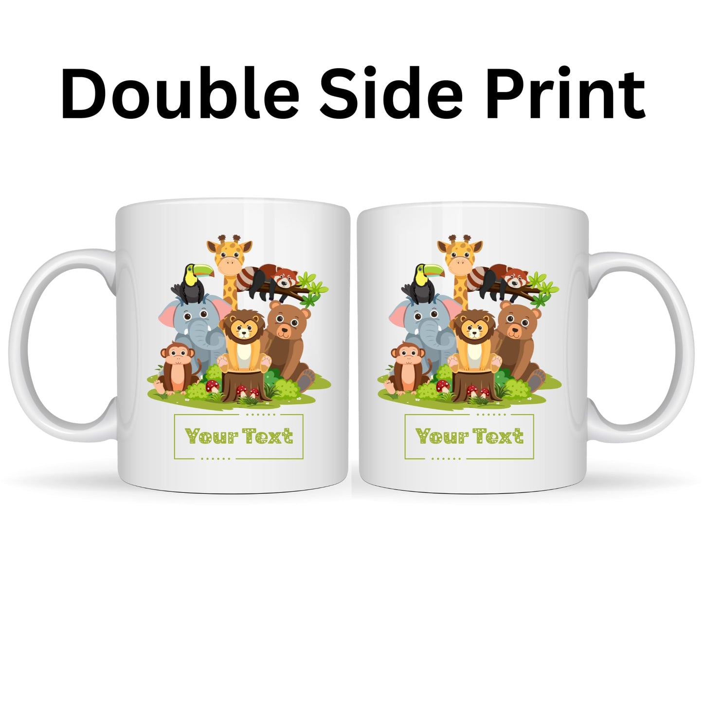 Personalized Jungle Animal Ceramic Coffee Mug, 11oz Custom Mug, Zoo Animal Lover Gift