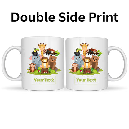 Personalized Jungle Animal Ceramic Coffee Mug, 11oz Custom Mug, Zoo Animal Lover Gift