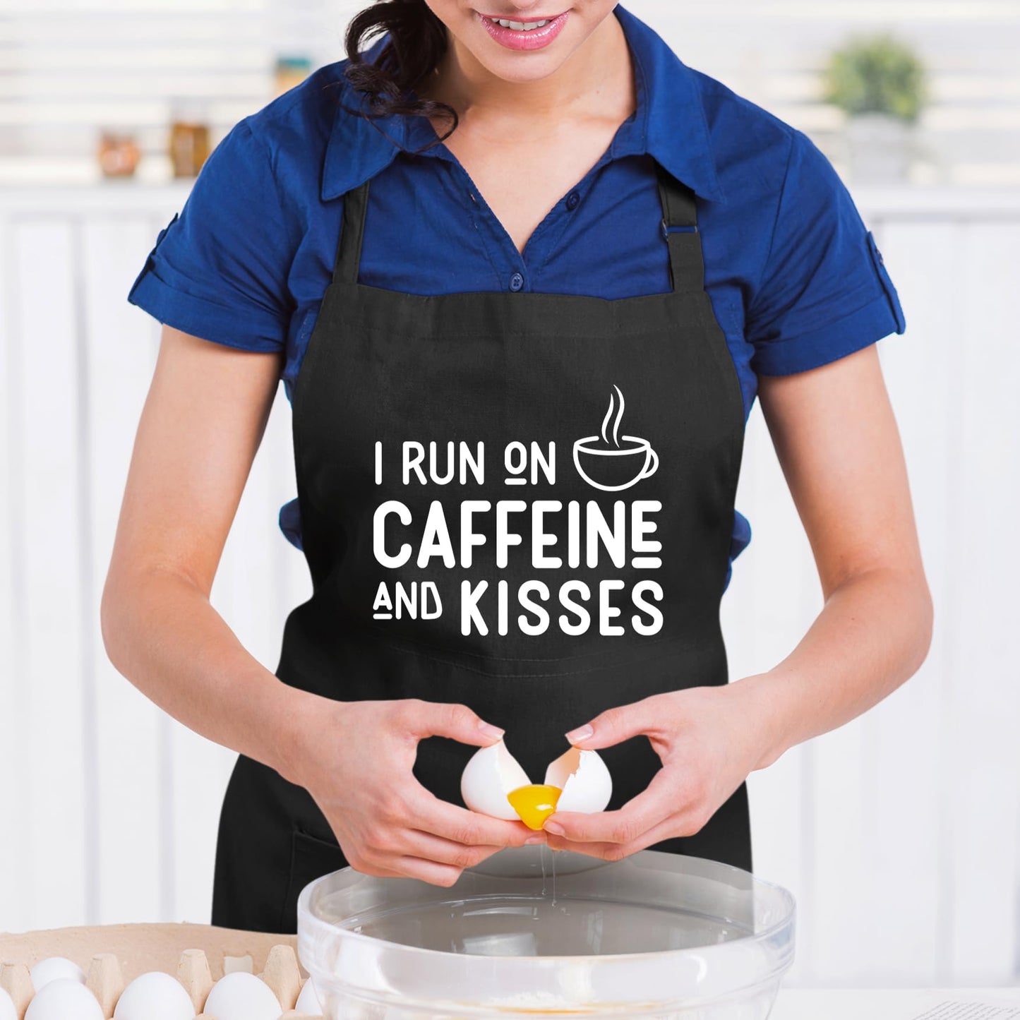 I Run On Caffeine And Kisses Funny Aprons for men Printed Apron Gift for Her Chef Apron Kitchen Apron BBQ Apron Gift Baking Apron Father Day Gift