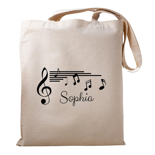 Personalised Name Music Tote Bag for Women Music Class Training Handbag Gift for Musicians Cotton Natural Reusable Piano Music Note Custom Music Tote Bag