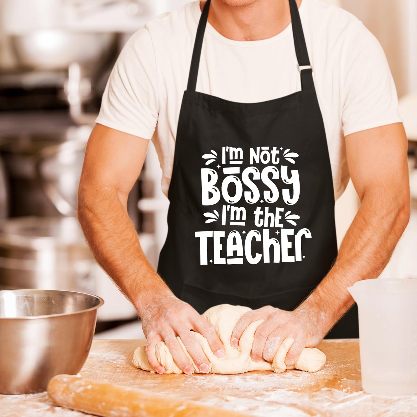 I'M Not Bossy I'm the Teacher Funny Aprons for men Printed Apron Gift for Her Chef Apron Kitchen Apron BBQ Apron Gift Baking Apron Father Day Gift