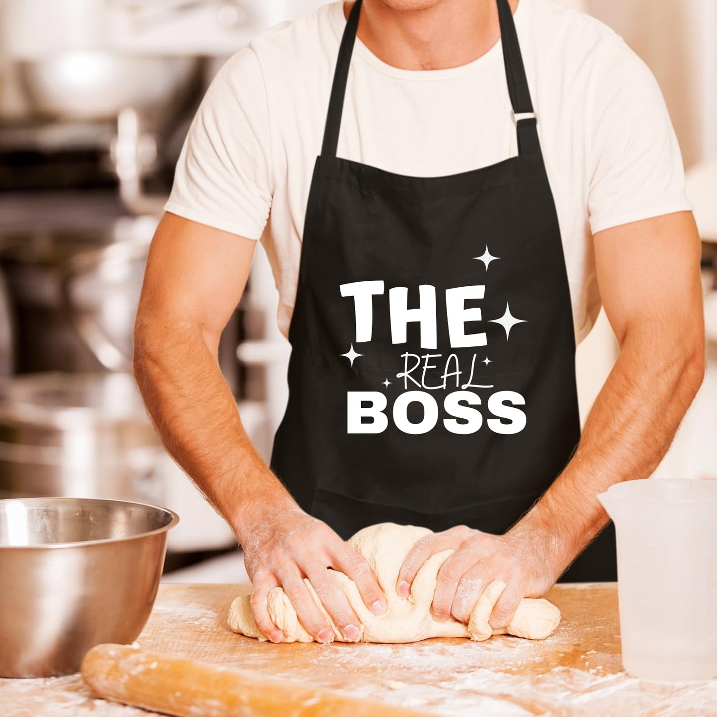 The Real Boss Funny Aprons for men Printed Apron Gift for Her Chef Apron Kitchen Apron BBQ Apron Gift Baking Apron Father Day Gift