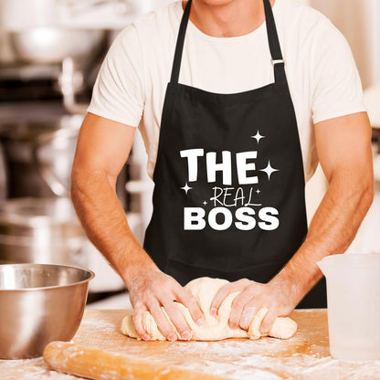 The Real Boss Funny Aprons for men Printed Apron Gift for Her Chef Apron Kitchen Apron BBQ Apron Gift Baking Apron Father Day Gift