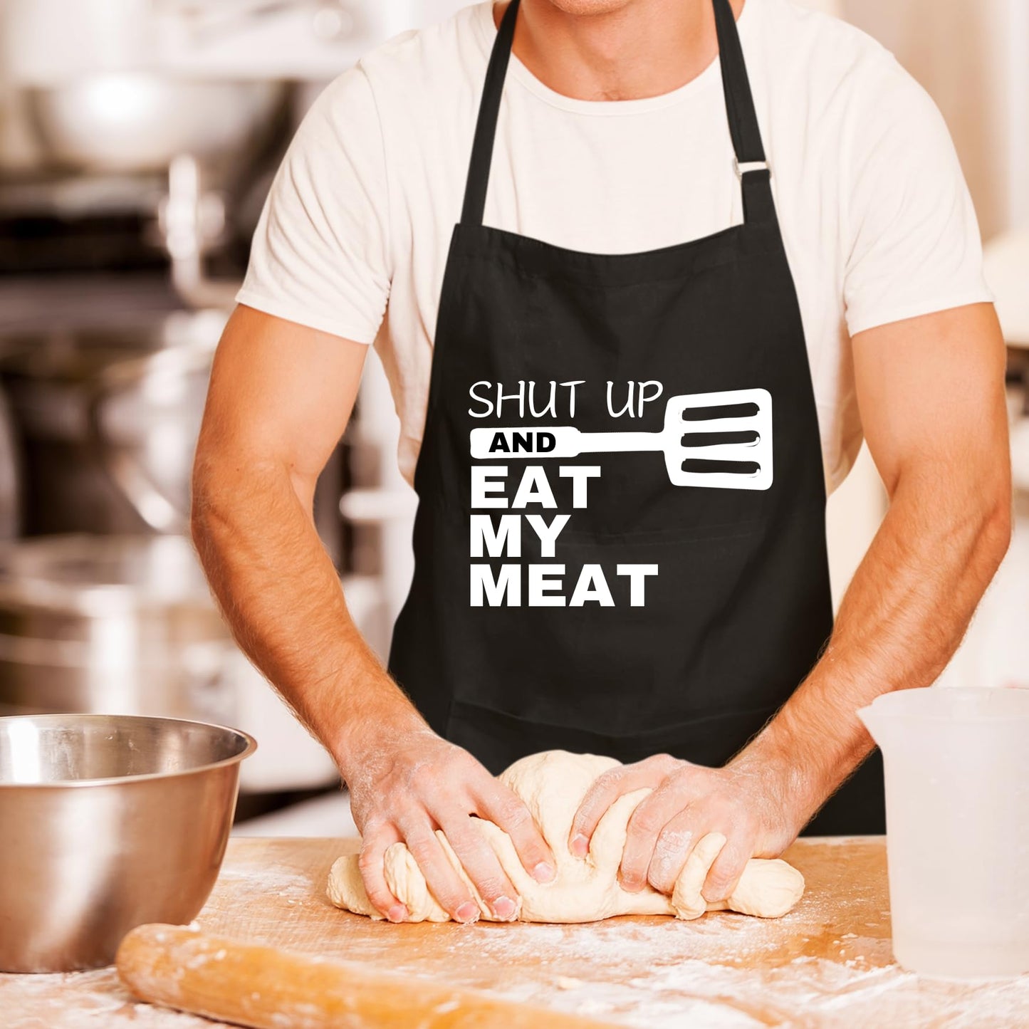 Shut Up And Eat My Meat Funny Aprons for men Printed Apron Gift for Her Chef Apron Kitchen Apron BBQ Apron Gift Baking Apron Father Day Gift