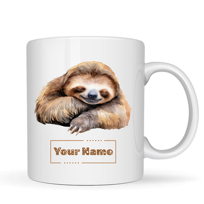 Personalized Sleeping Sloth Mug – Custom Name Ceramic Coffee Cup – Cute Sloth Lover Gift for Teachers, Teenagers and Friends – 11oz