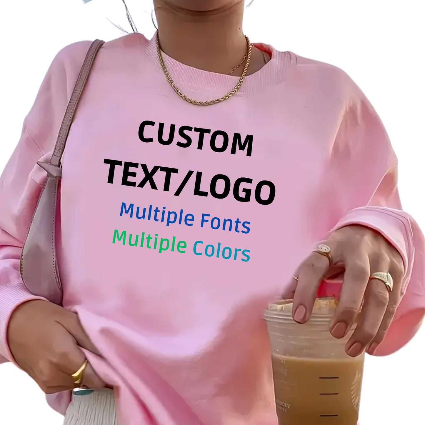 Be Buz Custom Sweatshirt with Your Text, Image, or Logo Personalized Unisex Crewneck Custom Gift for him her Pullover for Business Events, Matching Outfits - Top Tee