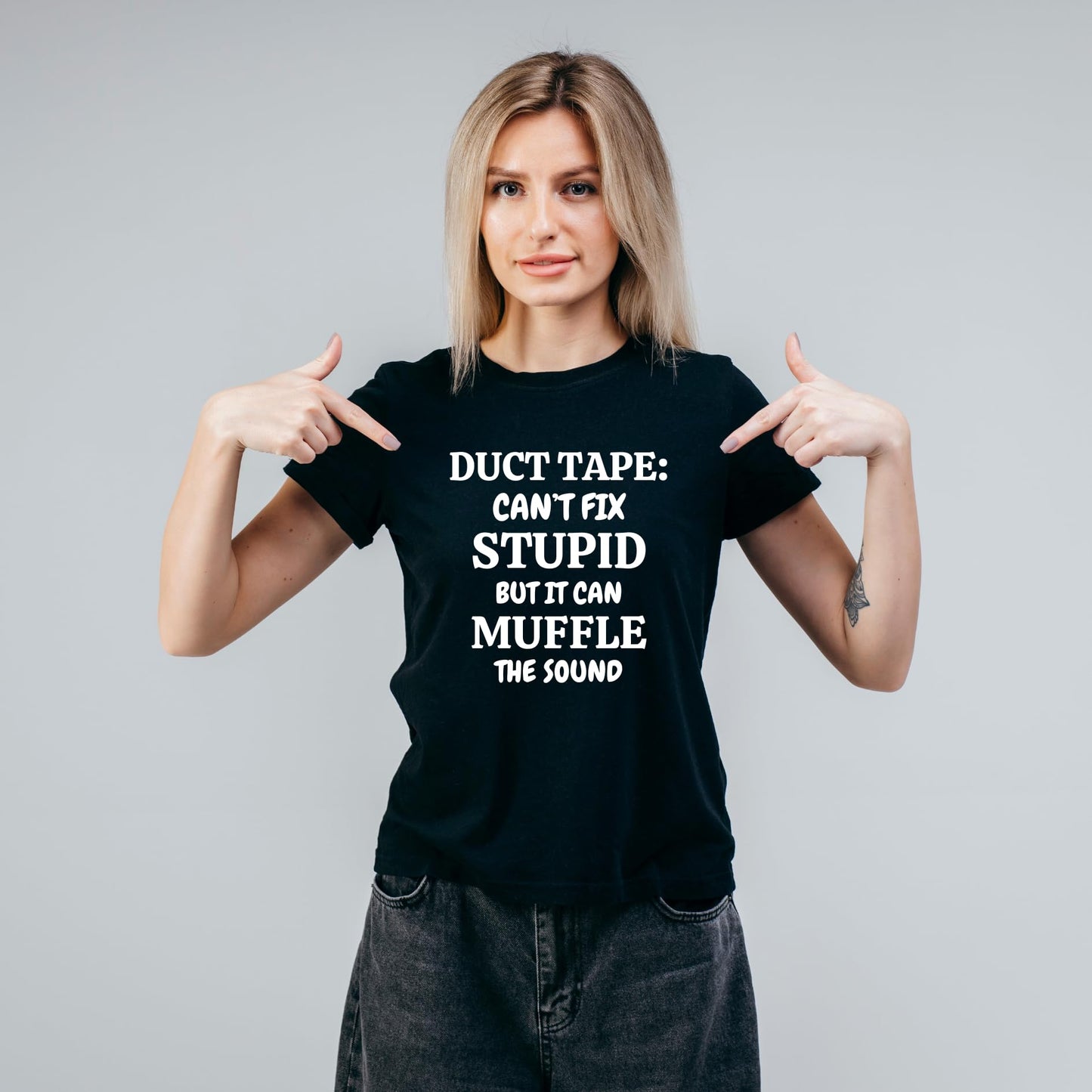 Duct Tape: Can't fix Stupid but it can Muffle The Sound Funny Printed Black Adults Unisex Men Women Summer Winter Cotton Crew Neck Casual T-Shirt