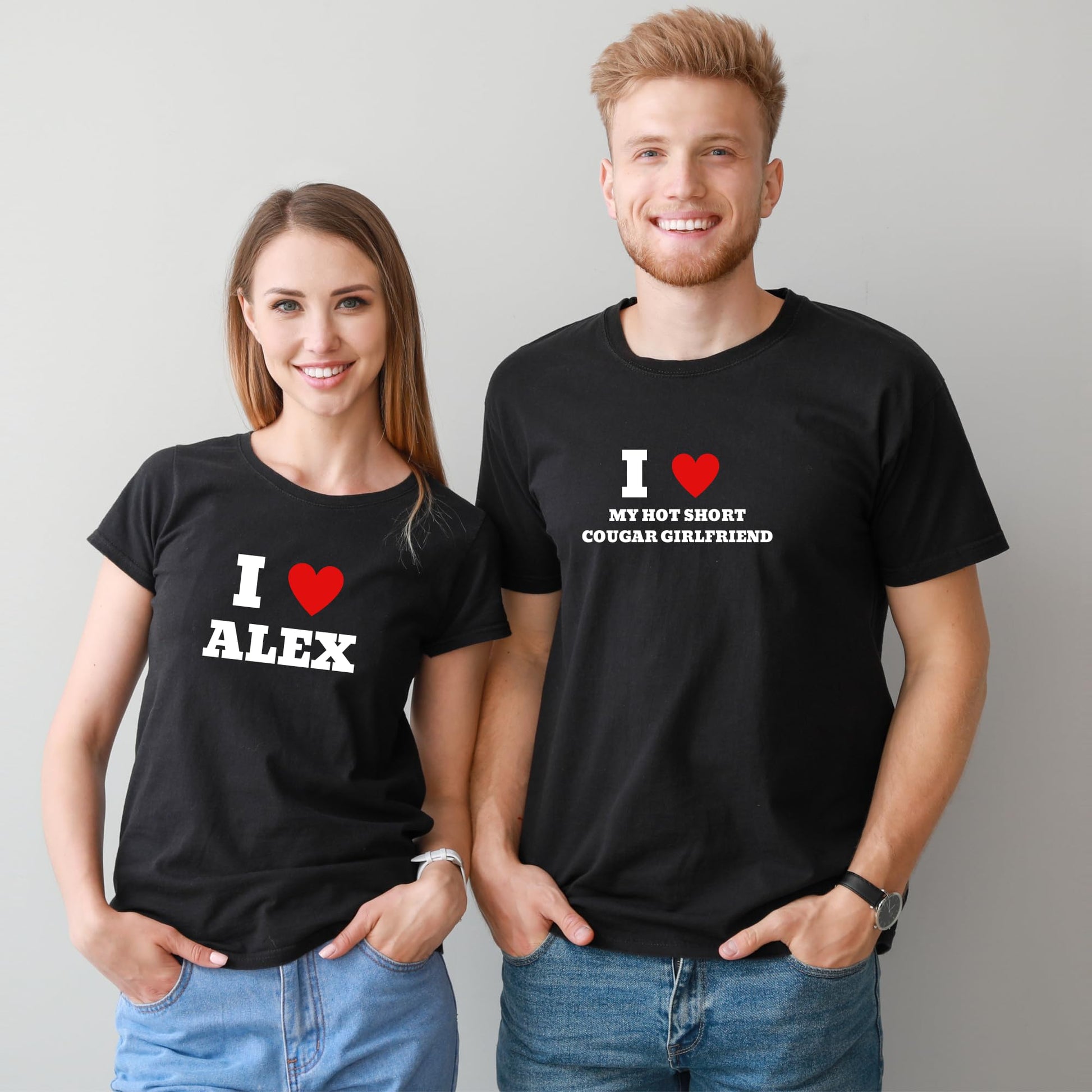 I Heart Personalised Cotton T-Shirt, White and Black, S-XXL - Top Tee